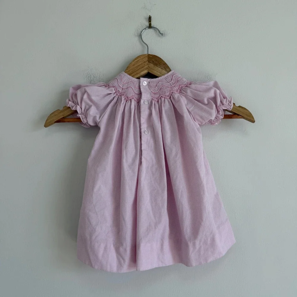Petit Ami Bishop Pink Smocked Gingham Dress Size 3 Months